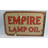 A doubled sided enamel sign, Empire Lamp Oil, 15ins x 24ins