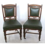 A set of six oak dining chairs, stamped Thos. Edwards & Sons, with carved and upholstered backs,