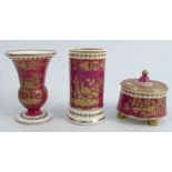 Three pieces of 19th century Spode porcelain, to include a cylindrical vase, a flared vase and a