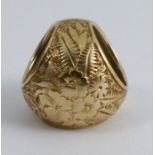 A 15ct gold scarf ring, with engraved decoration, weight 6.5g