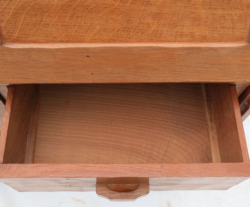 Alan Grainger Acorn Man, an oak bureau, the fielded fall flap opening to reveal pigeon holes and - Image 5 of 7