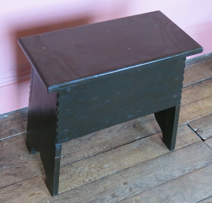 A box stool, with plank ends and sides, with chip carving, width 20ins