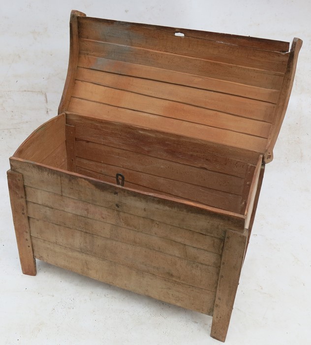 A continental late 19th century beech grain or marriage chest, with slightly domed rising lid and - Image 3 of 4