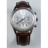 Brietling, Geneve Top Time, a gentleman's steel chronograph wrist watch, on a strap, the silvered