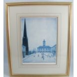 After L S Lowry, a limited edition print, The Town Hall, 16ins x 12ins (D)