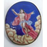 An 18th/19th century Russian oval porcelain icon medallion, painted with the Resurrection, in