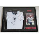 A framed England football shirt, signed by Paul Gascoigne, England 4 Netherlands 1 18.06.96, with