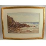 John Farquharson, watercolour, The Longships Lighthouse from Gwynver, 13.5ins x 21ins
