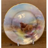 A Royal Worcester side plate, decorated with highland cattle by H Stinton, circa 1938, diameter