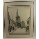 A limited edition print, after L S Lowry, number 68/850, of Burford church, together with original