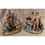 A pair of Meissen figure groups, of classical figures with a cow and a donkey, height