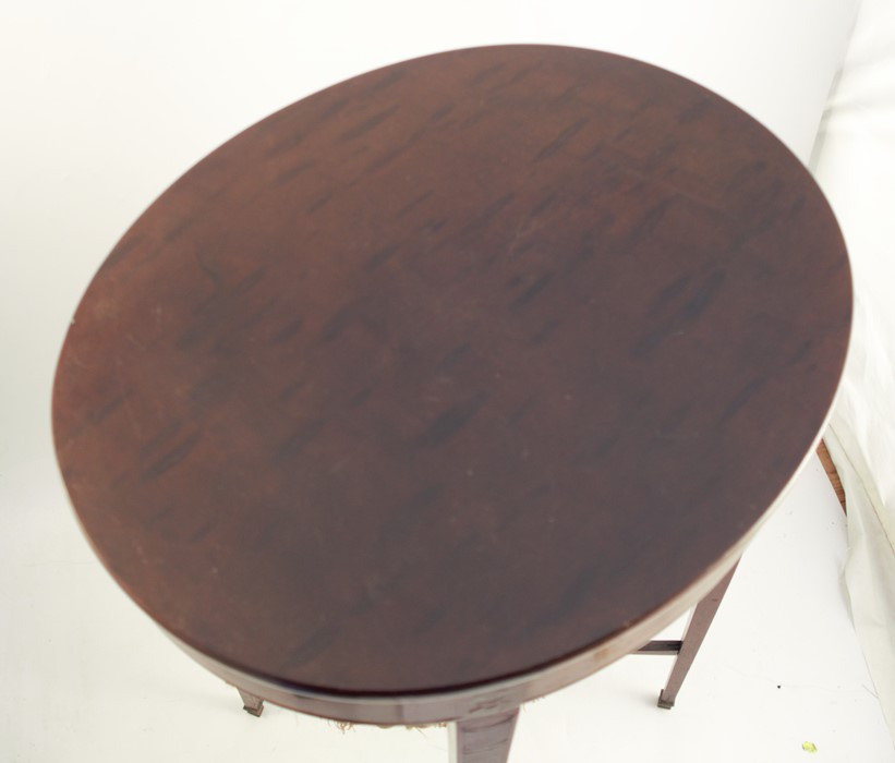 An oval mahogany worktable, with rising lid, with wool bowl below, raised on outswept D shaped - Image 5 of 5