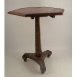 A 19th century mahogany hexagonal topped occasional table, with quarter moulded brass inlay to the
