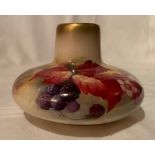 A Royal Worcester squat vase, decorated with blackberries on autumn leaves by Kitty Blake, shape