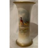 A Royal Worcester spill vase, decorated with pheasants by Maybury, shape number G923, height 6.