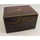 A 19th century rosewood and brass inlaid travelling box, having a lift out tray and fitted with