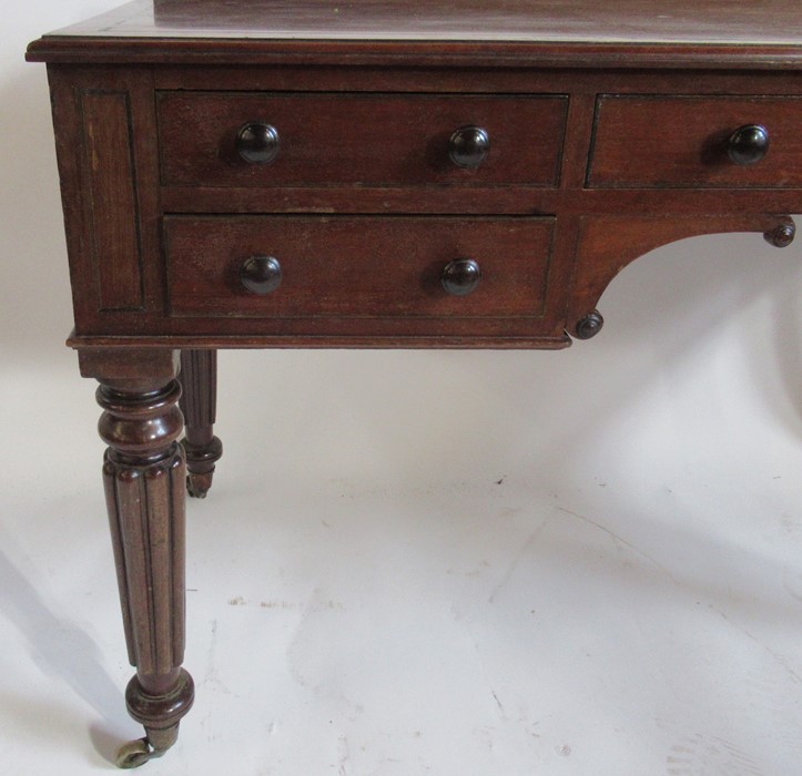 A 19th century mahogany knee hole writing table, in the Gillows style, fitted with one long frieze - Image 2 of 2