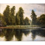 W R Jennings, oil on canvas, an English pool, 23ins x 27ins