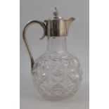 A silver and cut glass claret jug, with bulbous glass body, London 1896, maker John Newton Mappin (