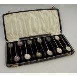 A boxed set of twelve silver coffee bean spoons, Birmingham 1930, maker Arthur Price & Co Ltd