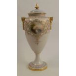 A Royal Worcester covered vase, decorated with a small panel of a landscape scene by Raymond