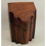 A 19th century mahogany converted knife box, with serpentine front, inlaid with mock Corinthian