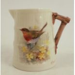 A Royal Worcester rustic jug, decorated with a robin by William Powell, 1924, height 2.5insCondition