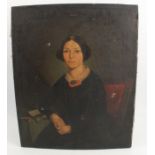 A 19th century English School, oil on canvas, portrait of a woman seated, unframed, 21ins x 17ins