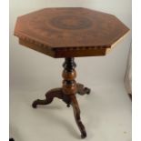 A 19th century Italian Sorrento parquetry inlaid tripod table, the octagonal top with bands of inlay