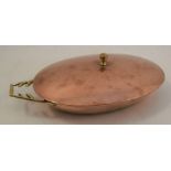 A W A S Benson Arts & Crafts brass mounted oval copper covered chafing dish, having a plated