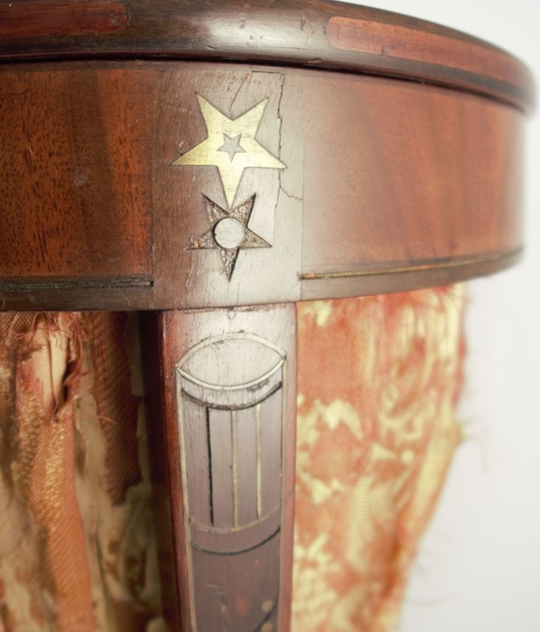 An oval mahogany worktable, with rising lid, with wool bowl below, raised on outswept D shaped - Image 2 of 5