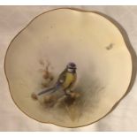 A Royal Worcester plate, decorated with a blue tit by James Stinton, circa 1912, diameter 8.