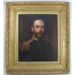 A 19th century oil on canvas, portrait of Captain R F Britten R.N, May 1883, inscribed to the