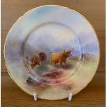 A Royal Worcester side plate, decorated with highland cattle by H Stinton, circa 1938, diameter