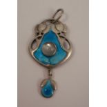 Murrle Bennett & Co, an Art Nouveau silver and enamel moonstone pendant, 4.7cm long inclusive of