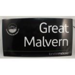 A modern enamel sign, Great Malvern, Cotswold and Malverns Line, London Midland, 20ins x 37.25ins