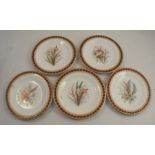 A set of five 19th century Royal Worcester plates, decorated with floral sprays, impressed mark,