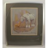 Eric Meade King, watercolour, The Miniature Horse Julius Caesar meets Hercules at Whitbreads