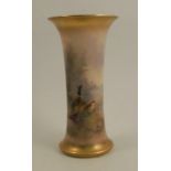 A Royal Worcester spill vase, of flared trumpet form, decorated with a cock and hen pheasant in a