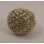 An 18 carat two colour gold bombe ring, import marks, finger size N 1/2, 6.7g gross