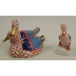 A Herend model, of two ducks, height 2.75ins, together with another Herend model of a standing duck,