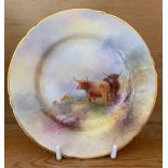 A Royal Worcester side plate, decorated with highland cattle by H Stinton, circa 1938, diameter