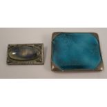 A large Ruskin ceramic panel brooch, in a silver coloured mount, 6.1cm by 5cm, together with a