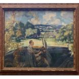 John Rankine Barclay, oil on canvas, a gentleman seated in a motorcar with a view towards the