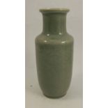 A celadon style vase, drilled for a table lamp, having foliate decoration, height 9.5ins