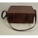 A leather bound rectangular case, with wooden lift-out tray, 13.5ins x 10ins