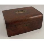 A 19th century burr walnut lady's jewellery box, with recessed handle to the top, opening to