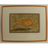 Robert Gillmor, limited edition linocut, The Running of the Hare, 20/30, 8.25ins x 12ins (D)