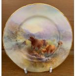 A Royal Worcester side plate, decorated with highland cattle by H Stinton, circa 1938, diameter