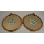 William Cruickshank, pair of oval watercolours on ivory, still life studies of birds nets and